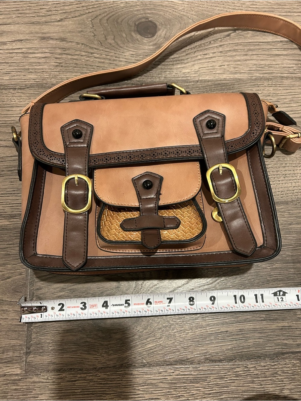 Altar’d State Two-Tone vintage-style Brown & Tan Crossbody Satchel - Picture 6 of 10